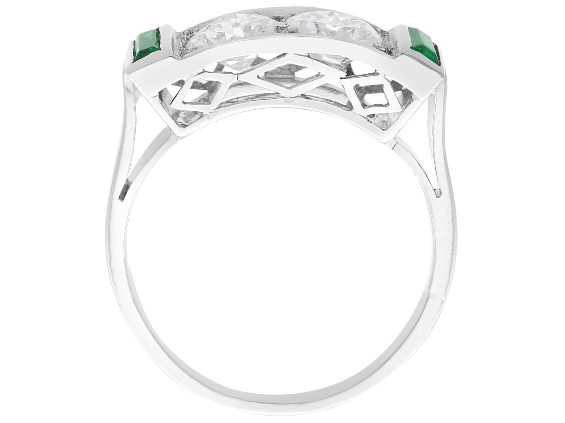 Antique 0.40Ct Synthetic Emerald and 1.59Ct Diamond, 15k White Gold Ring For Sale 1