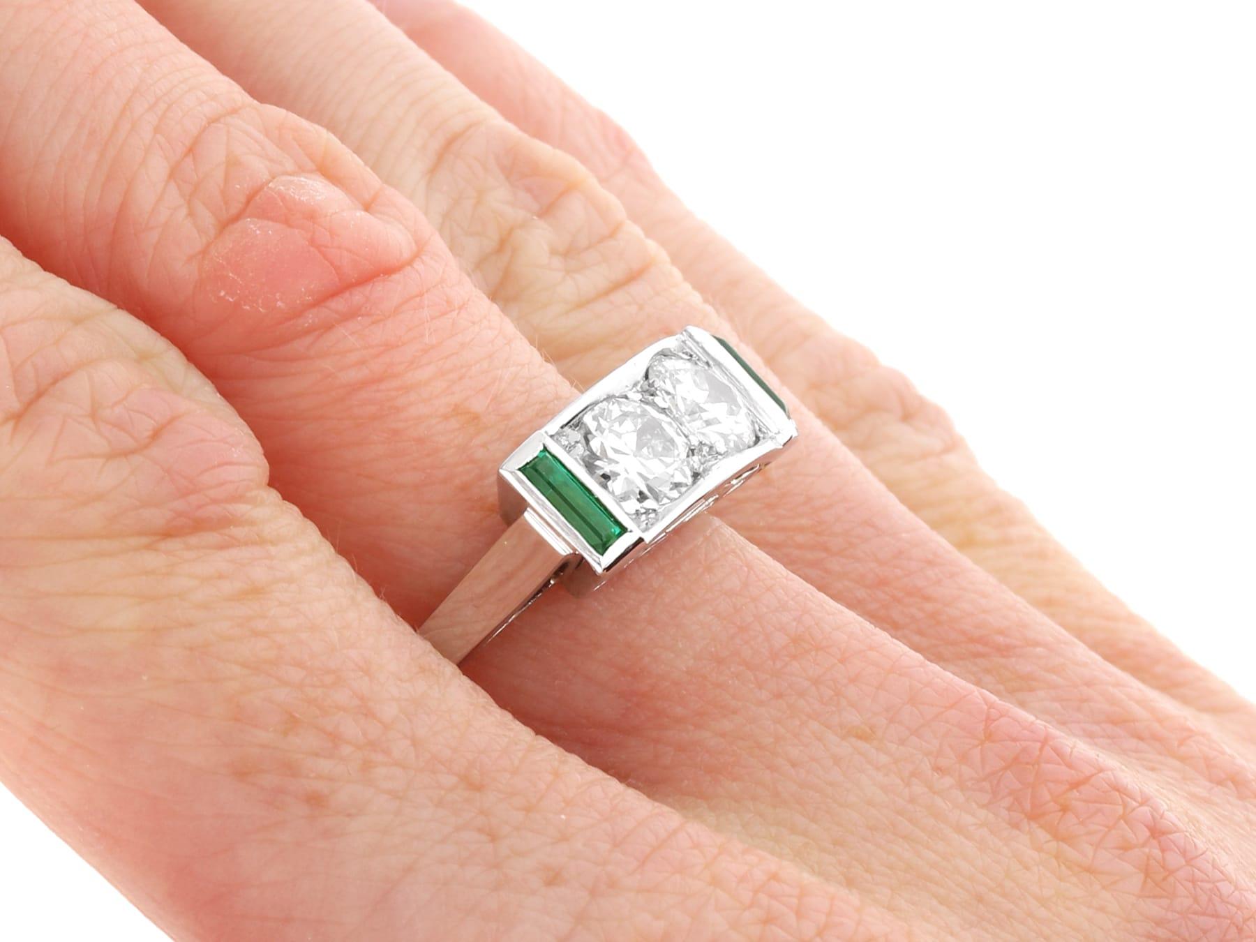 Antique 0.40Ct Synthetic Emerald and 1.59Ct Diamond, 15k White Gold Ring For Sale 4