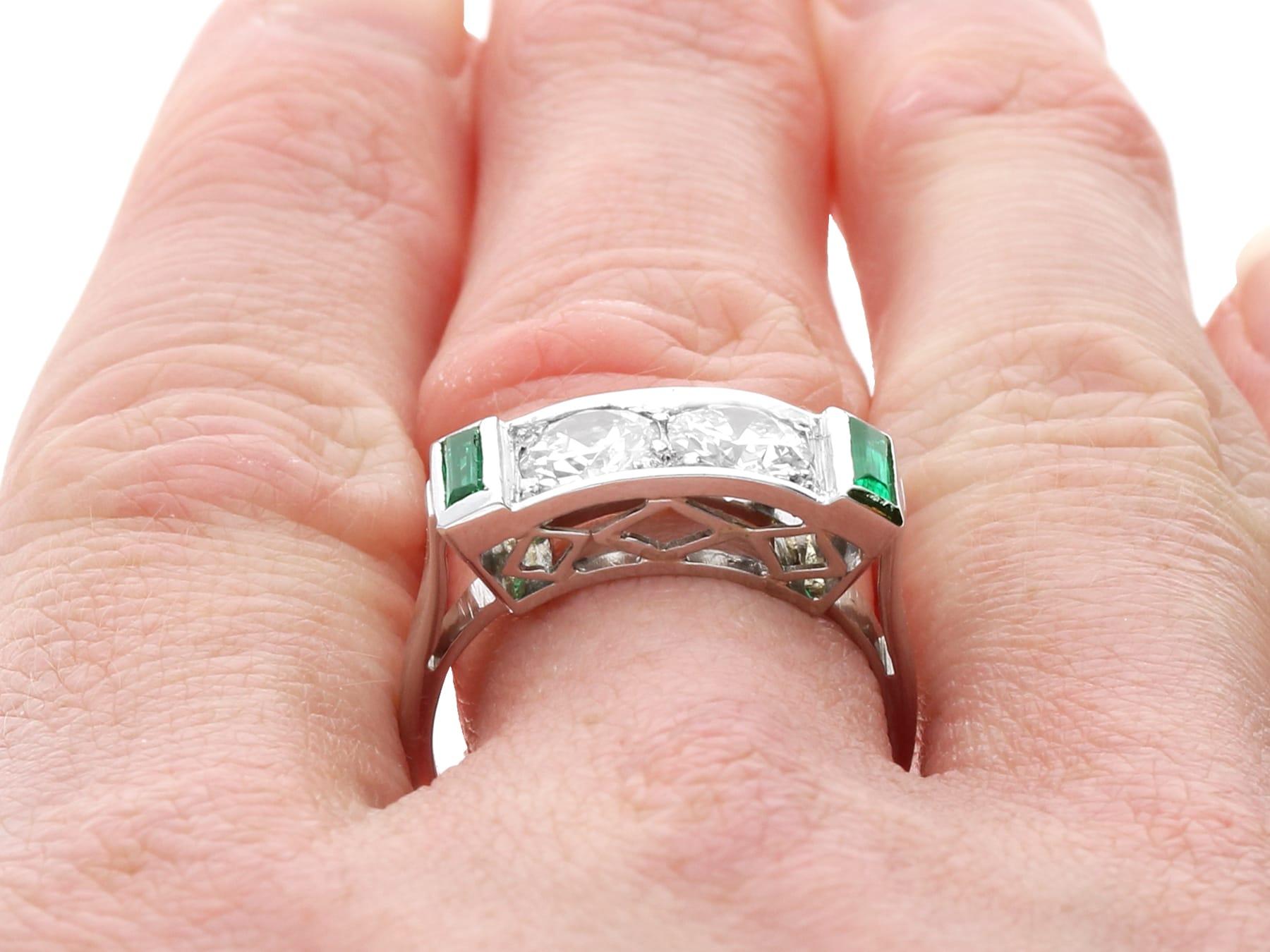 Antique 0.40Ct Synthetic Emerald and 1.59Ct Diamond, 15k White Gold Ring For Sale 5