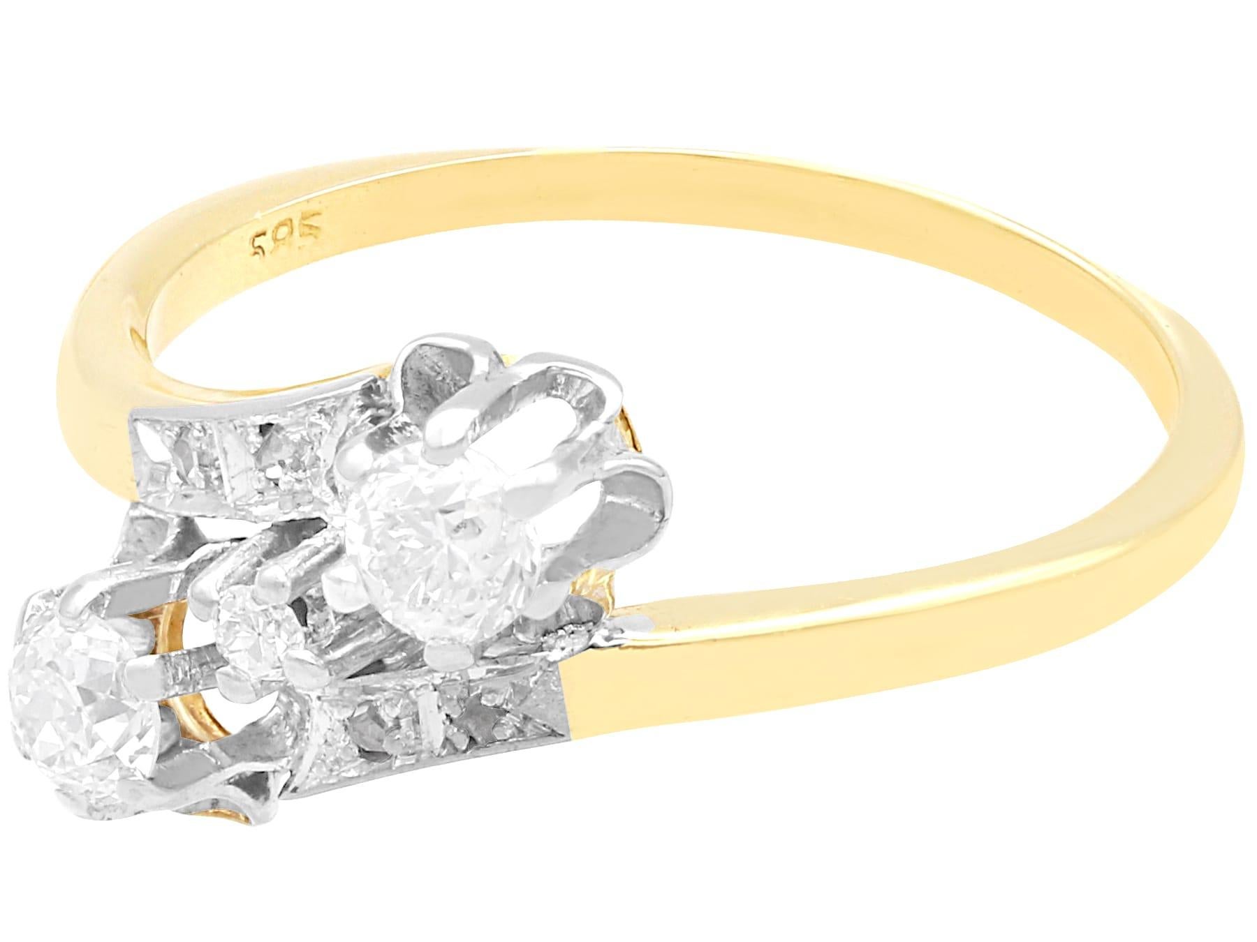Old European Cut 1920s 0.41 Carat Diamond and 14k Yellow Gold Twist Ring For Sale