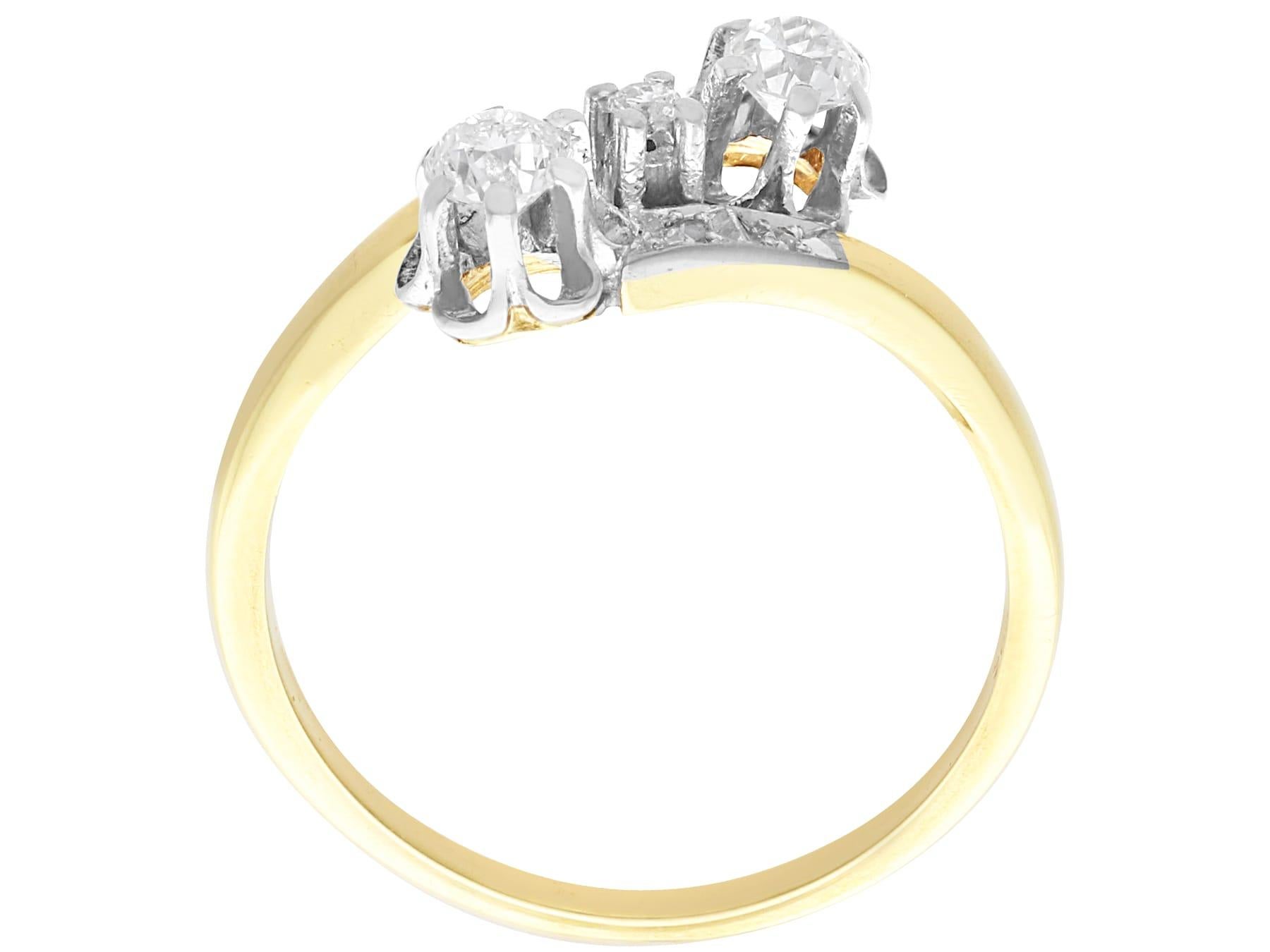 Women's or Men's 1920s 0.41 Carat Diamond and 14k Yellow Gold Twist Ring For Sale