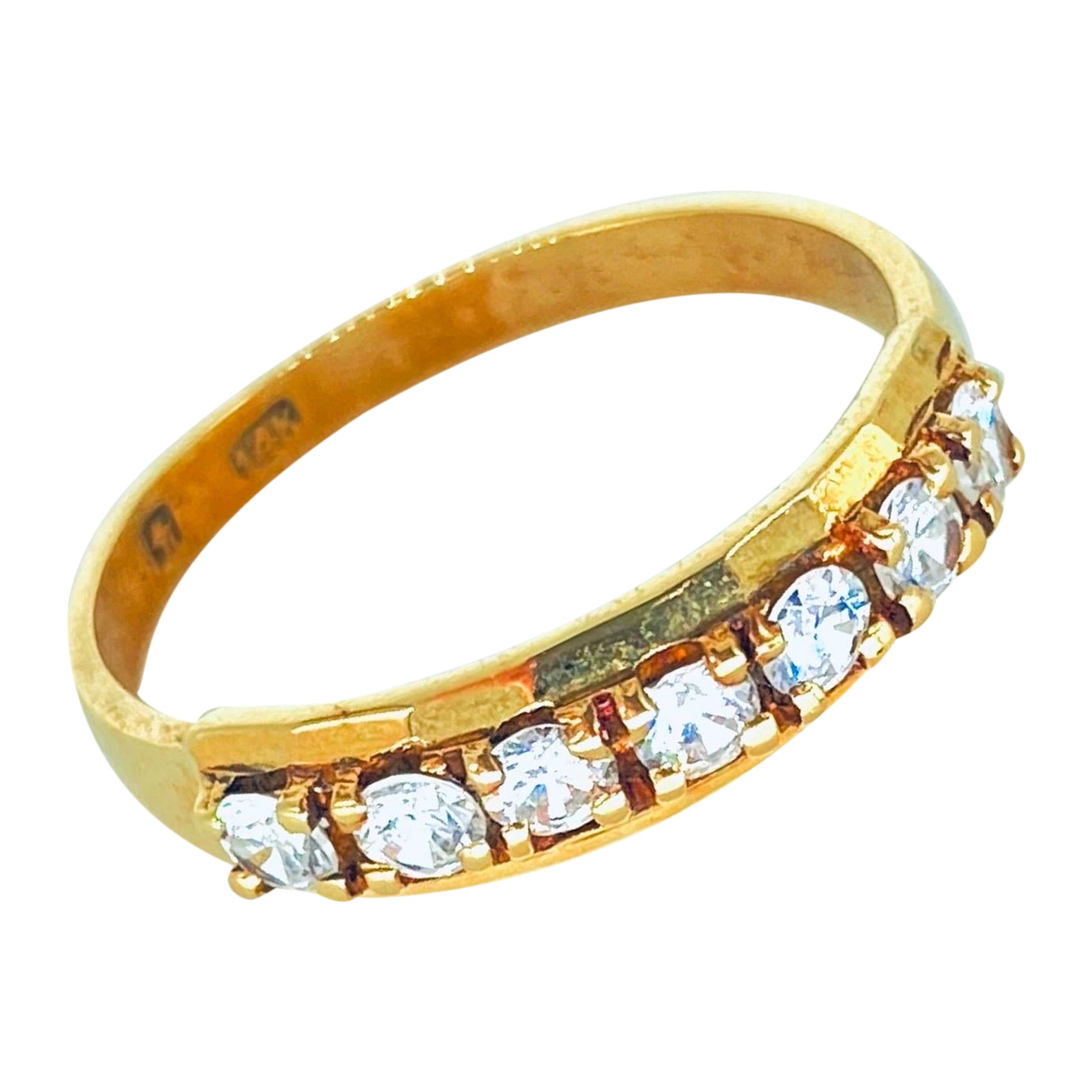 Bague d'éternité ancienne en or 14 carats avec demi-bague à 7 pierres et diamants de 0,42 carat