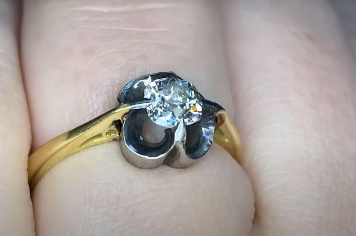Antique 0.42ct Antique Cushion Cut Solitaire Engagement Ring, 18k Yellow Gold For Sale 1