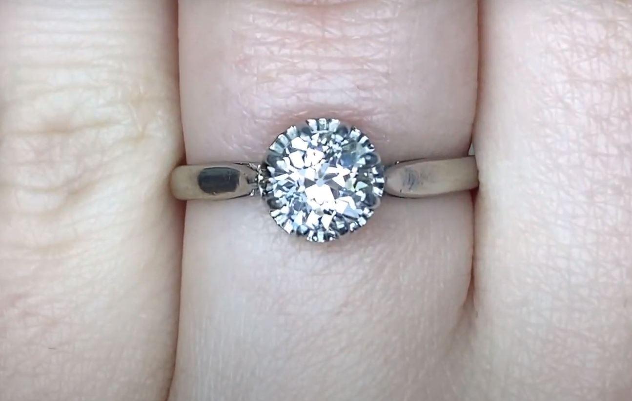 Antique 0.43ct Old European Cut Diamond Engagement Ring, Platinum In Excellent Condition For Sale In New York, NY