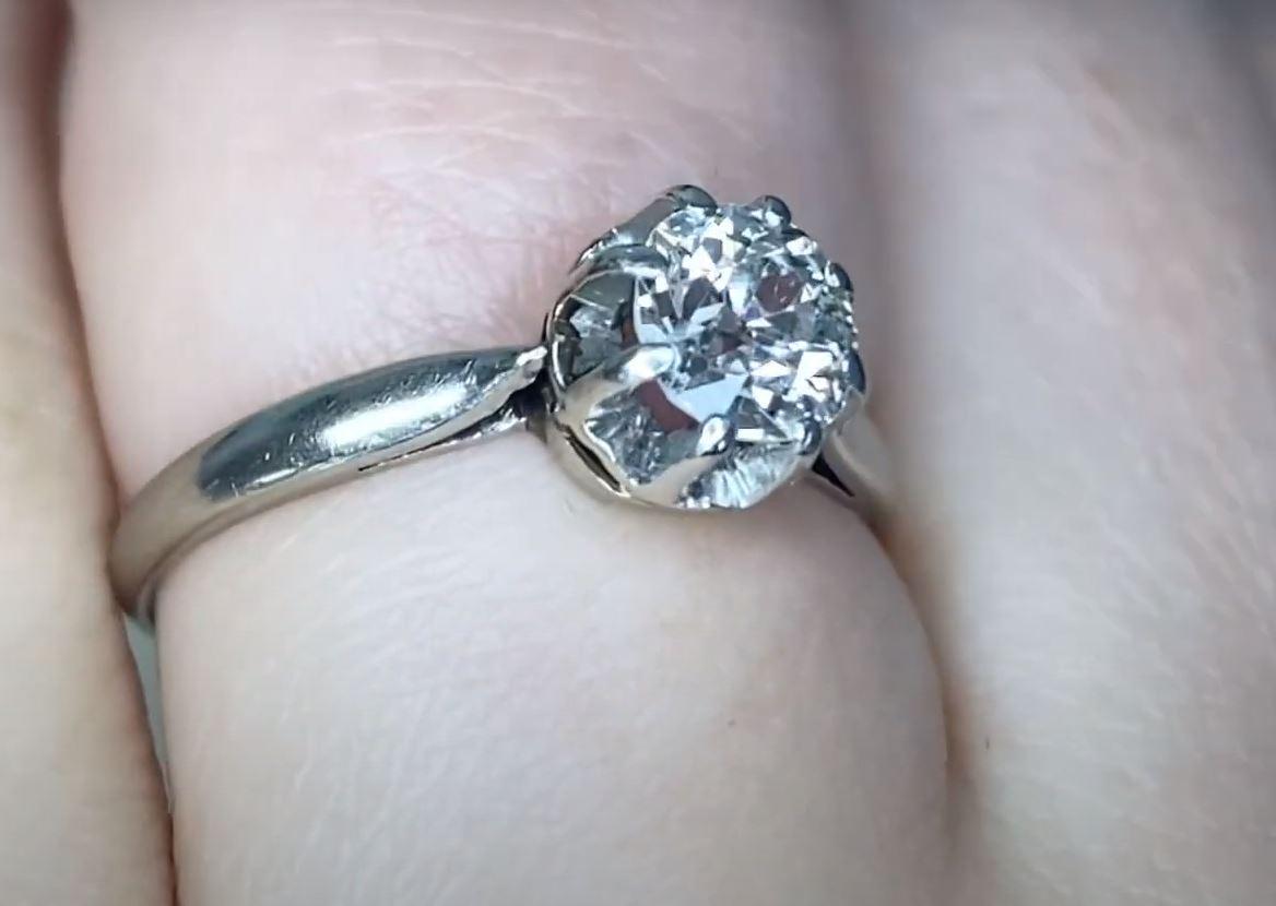 Women's Antique 0.43ct Old European Cut Diamond Engagement Ring, Platinum For Sale