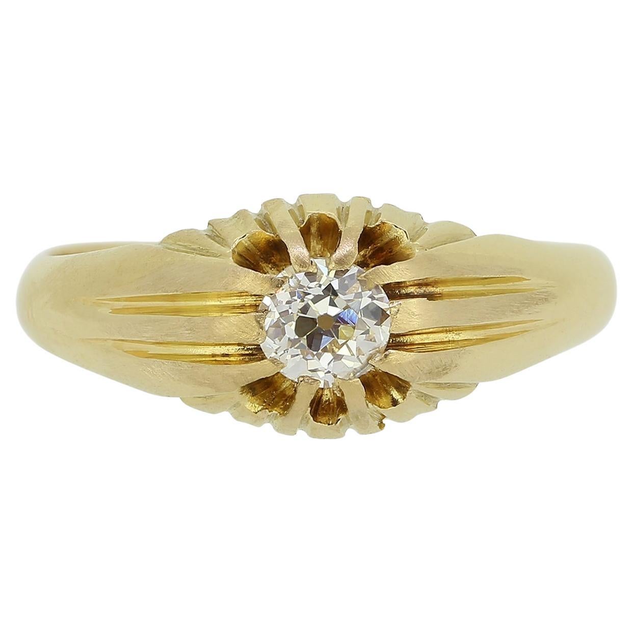 Antique 0.45 Carat Old Cut Diamond Gypsy Ring For Sale