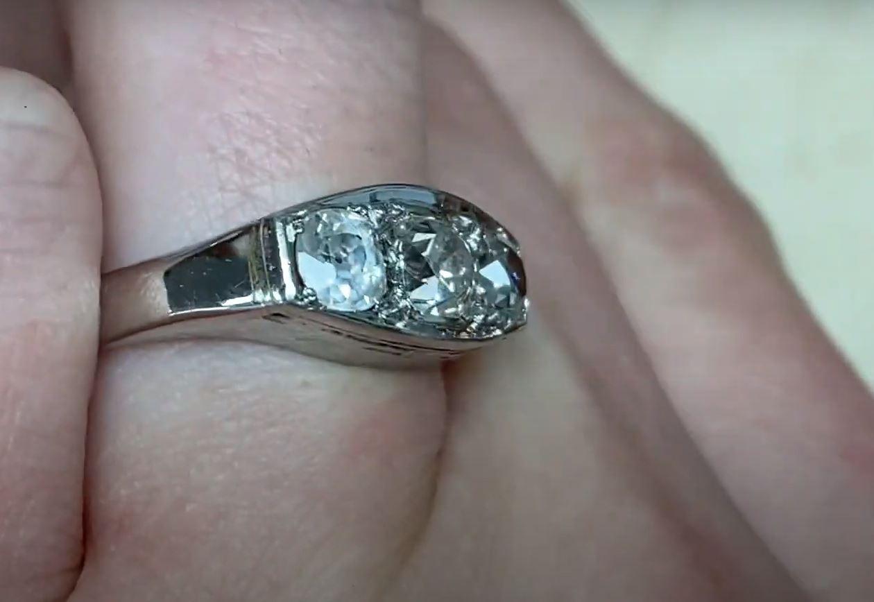 Antique 0.45ct Antique Cushion Cut Diamond Engagement Ring, 18k White Gold  For Sale 1
