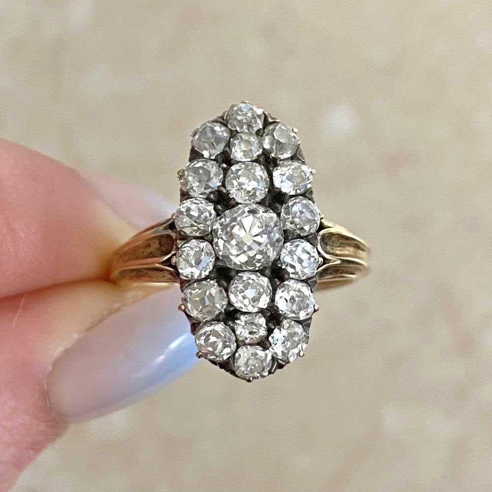 Antique 0.45ct Diamond Cluster Ring, Diamond Halo, Silver & 18k Yellow Gold For Sale 4