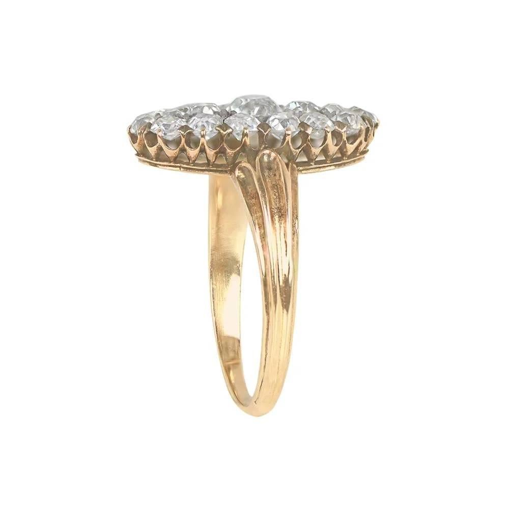 Victorian Antique 0.45ct Diamond Cluster Ring, Diamond Halo, Silver & 18k Yellow Gold For Sale