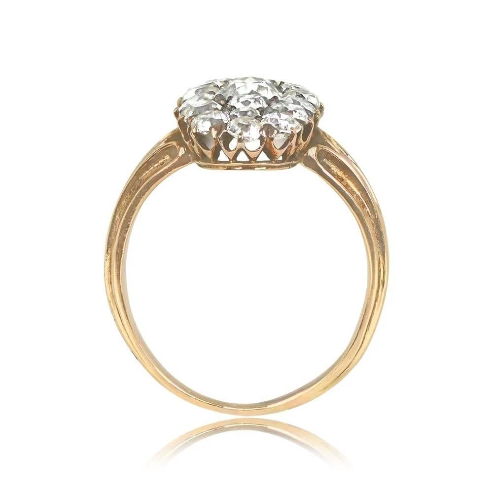 Old European Cut Antique 0.45ct Diamond Cluster Ring, Diamond Halo, Silver & 18k Yellow Gold For Sale