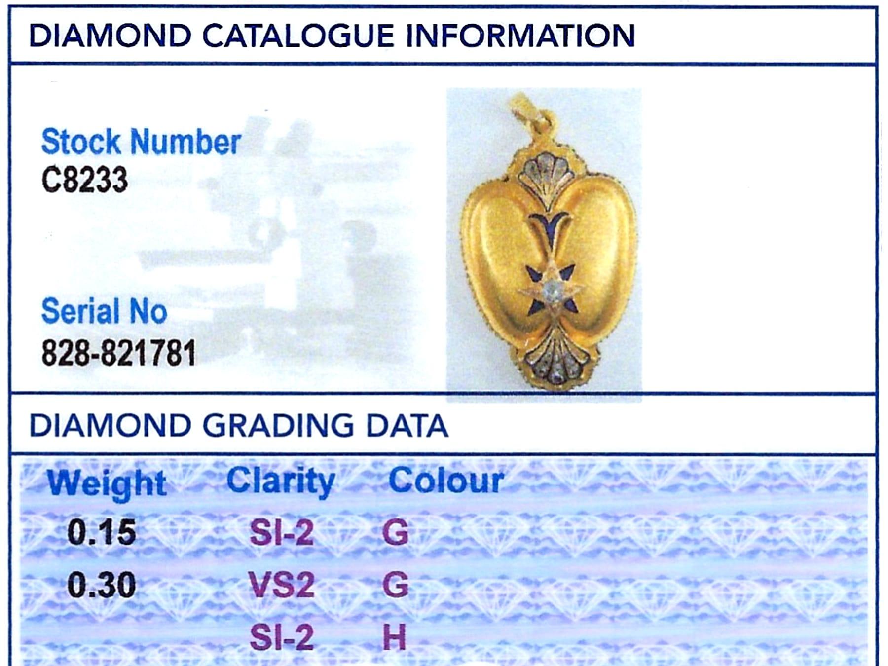 Pendentif médaillon ancien en or jaune 16 carats, émaillé de diamants de 0,45 carat en vente 8