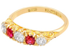 1910s 0.45Ct Ruby 0.60Ct Diamond 18k Yellow Gold Five Stone Ring