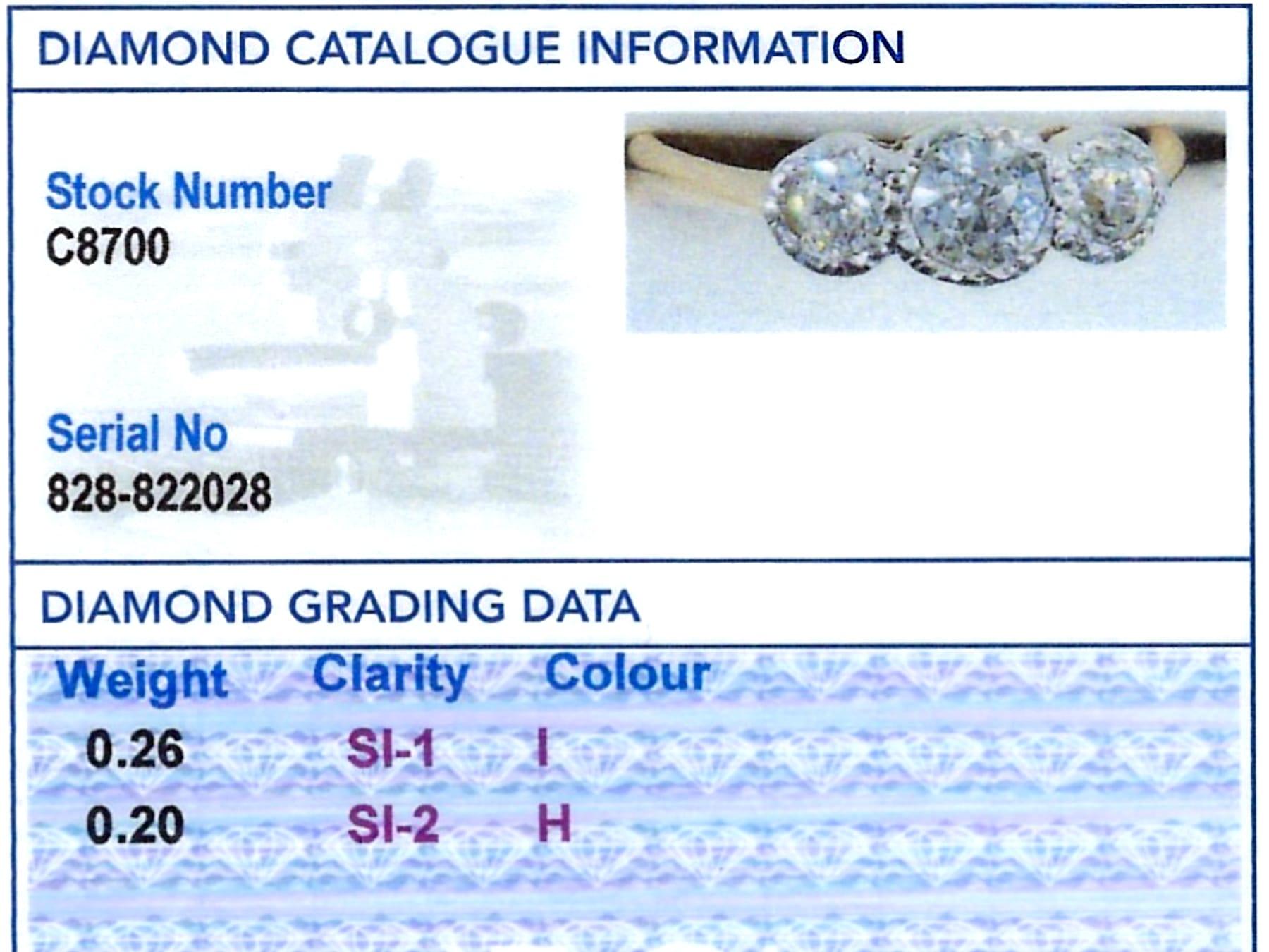 Antique 0.46Ct Diamond and 18k Yellow Gold Trilogy Ring Circa 1930 For Sale 5