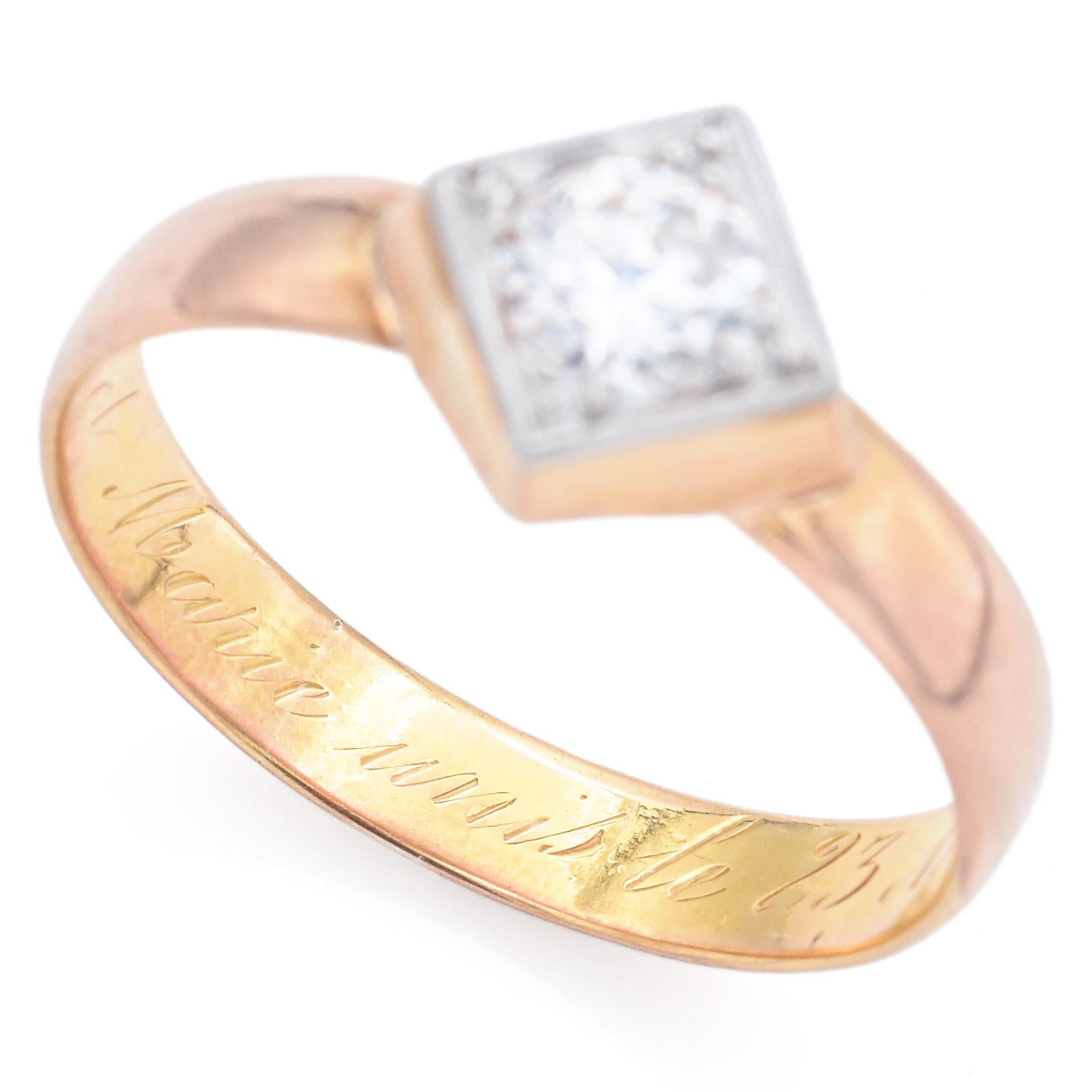 Antique 0.47 Ct Diamond Yellow Gold & Platinum Band Ring Size 9 1