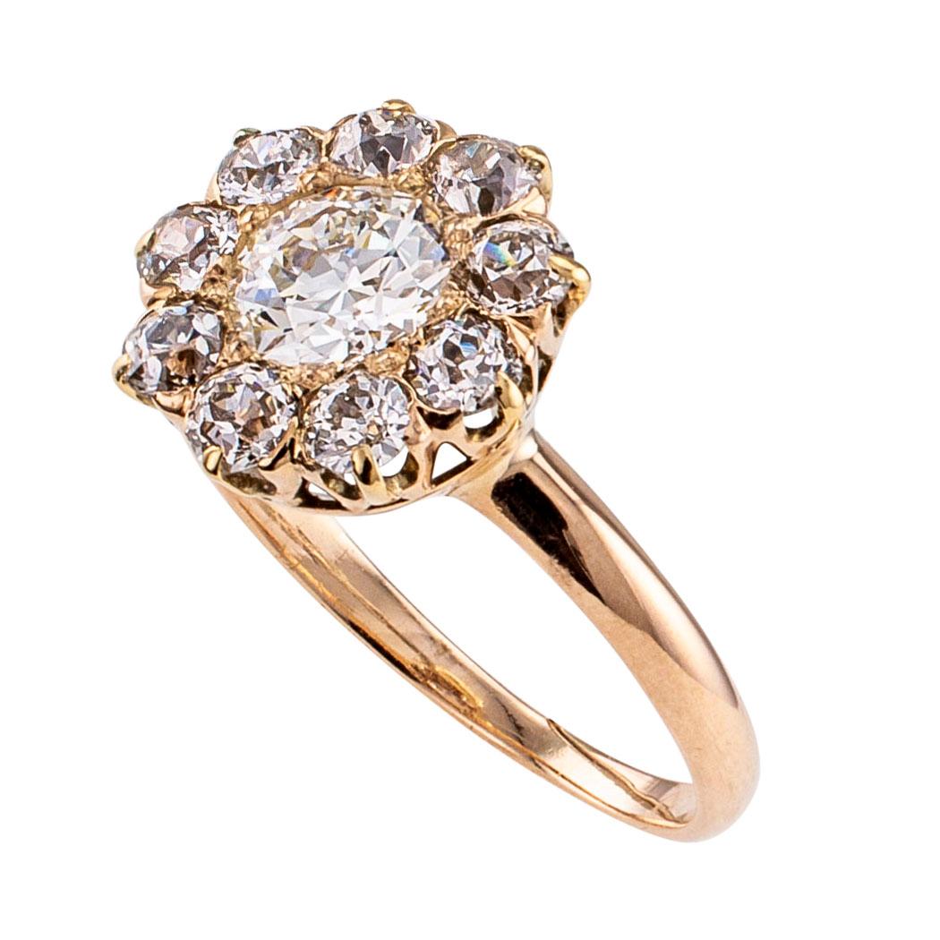 Victorian Antique 0.50 Carat Diamond Yellow Gold Cluster Engagement Ring