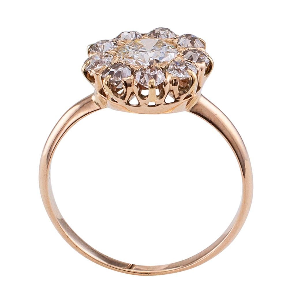 Antique 0.50 Carat Diamond Yellow Gold Cluster Engagement Ring In Good Condition In Los Angeles, CA