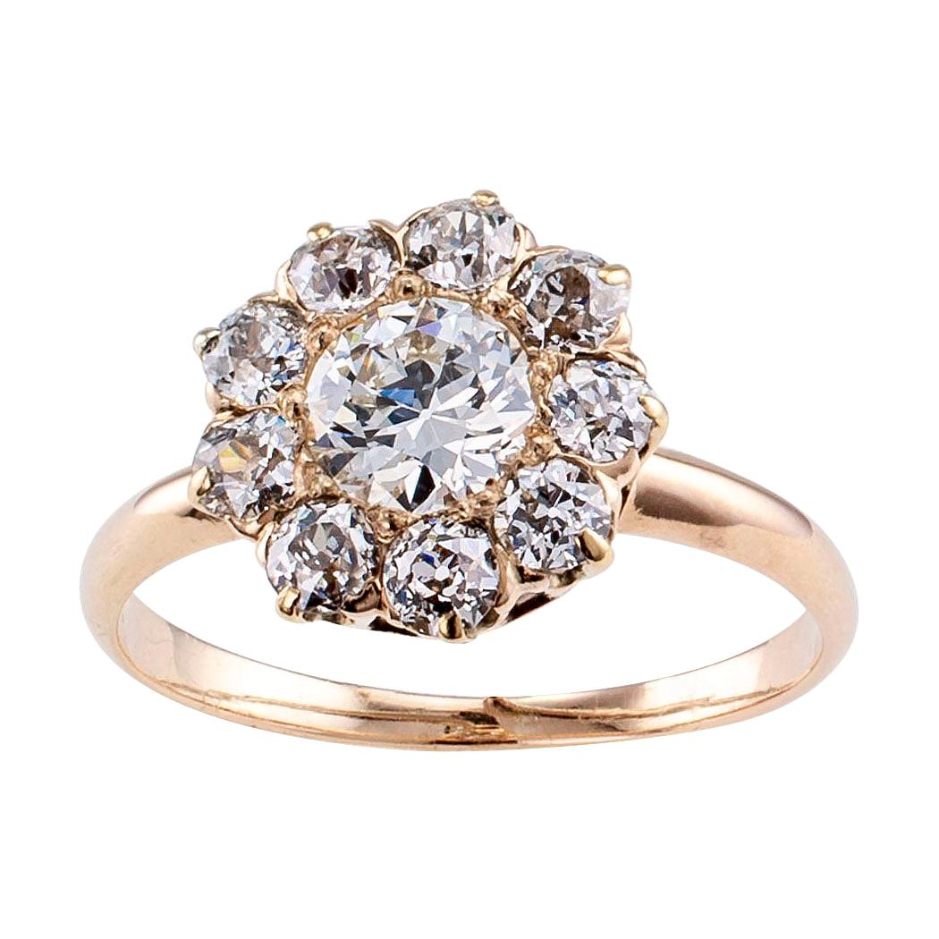 Antique 0.50 Carat Diamond Yellow Gold Cluster Engagement Ring