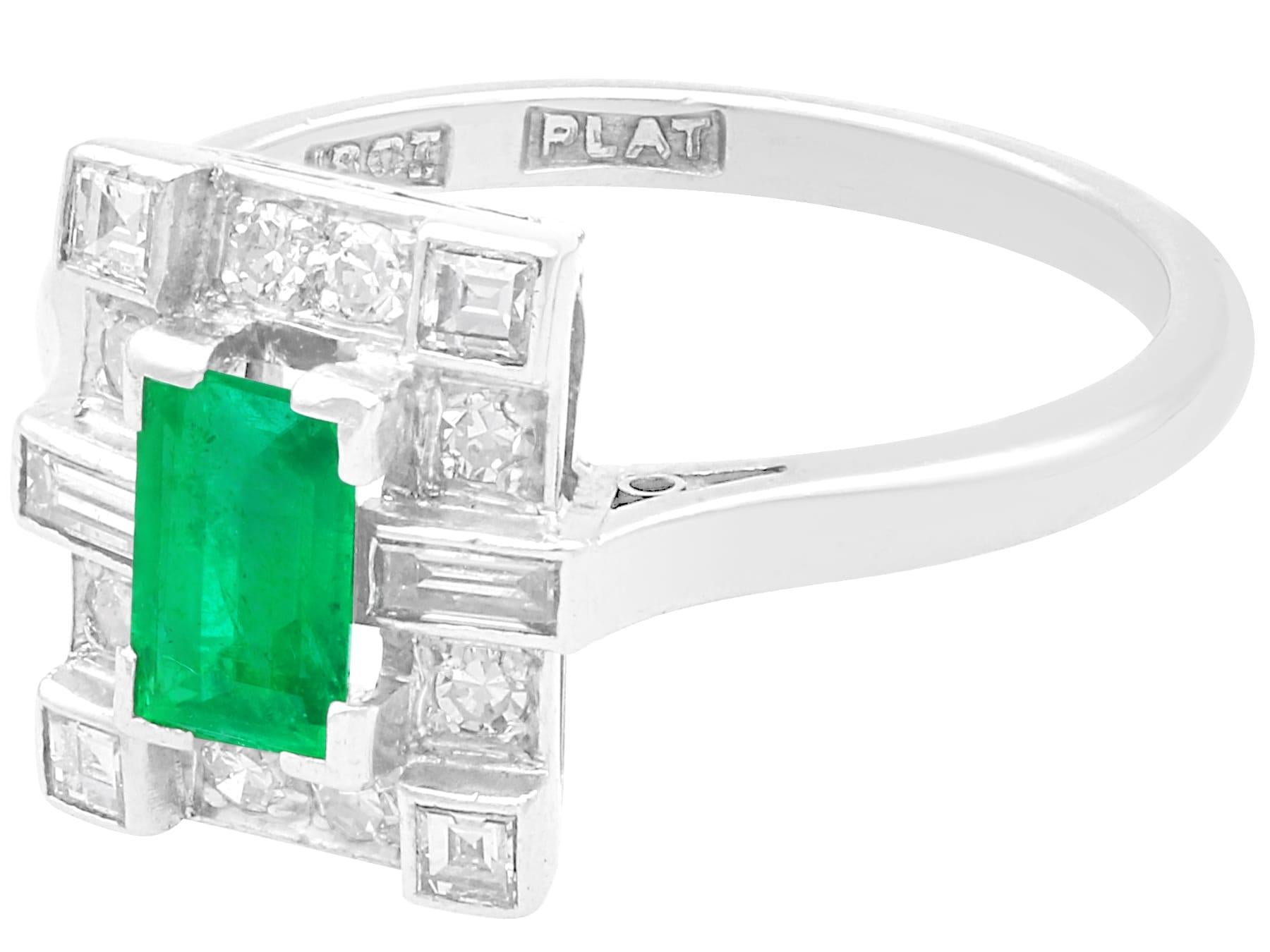 Emerald Cut Antique 0.50 Carat Emerald and 0.33 Carat Diamond 18k White Gold Dress Ring For Sale