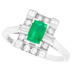 Antique 0.50 Carat Emerald and 0.33 Carat Diamond 18k White Gold Dress Ring