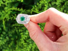 Antique 0.50 Carat Emerald and 0.90 Carat Diamond Platinum Ring Circa 1920