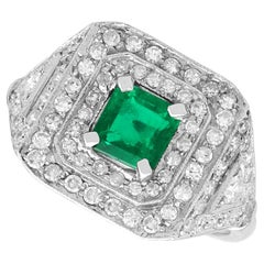 Antique 0.50 Carat Emerald and 0.90 Carat Diamond Platinum Ring Circa 1920