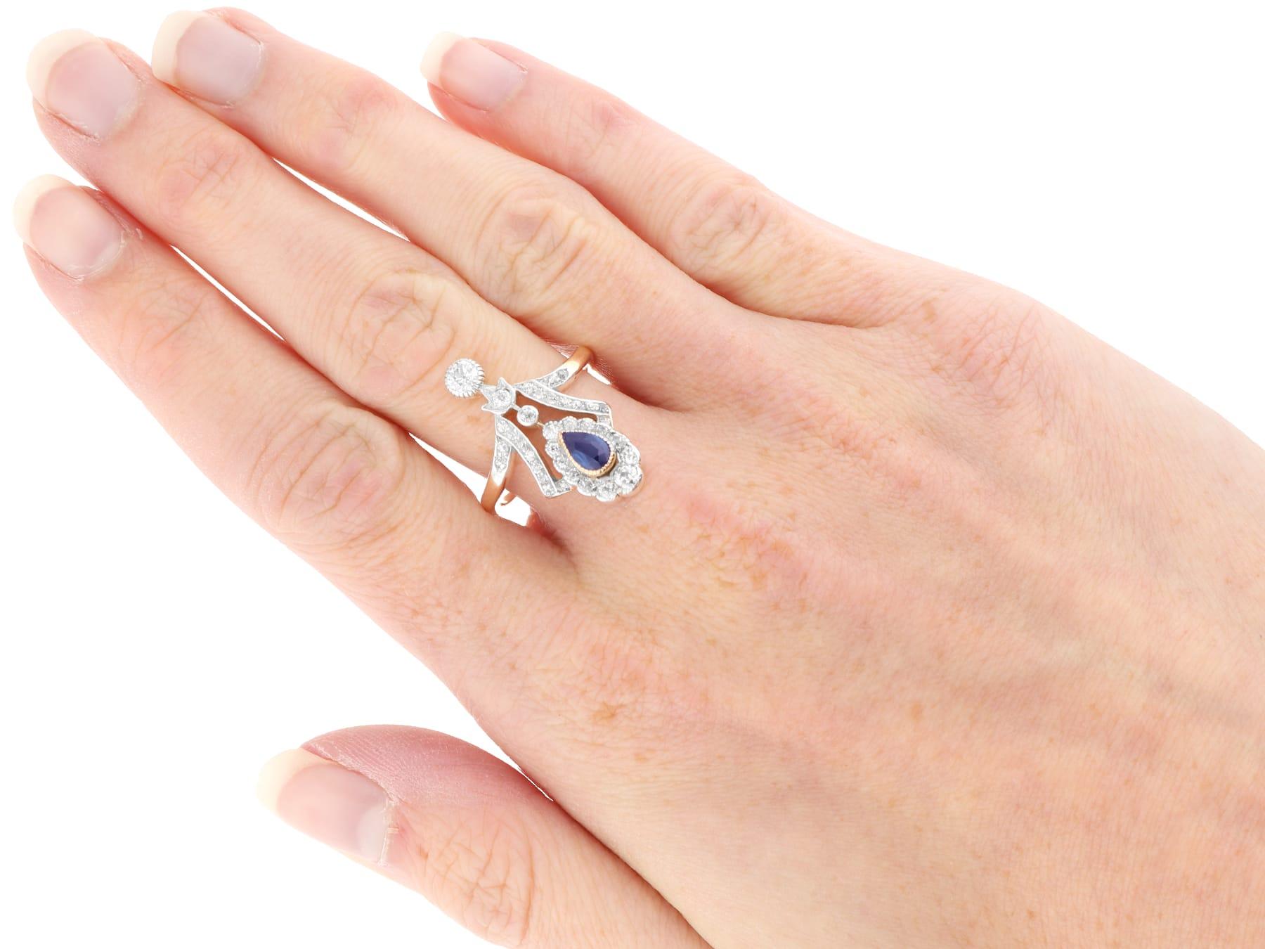 Antique 0.50 Carat Sapphire and 0.84 Carat Diamond 14k Rose Gold Ring Circa 1890 For Sale 1