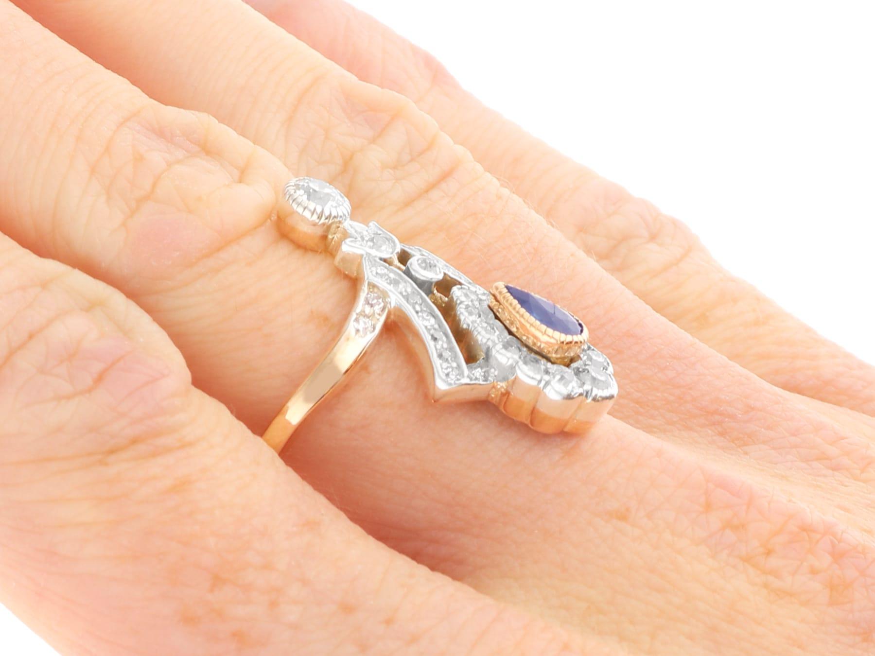 Antique 0.50 Carat Sapphire and 0.84 Carat Diamond 14k Rose Gold Ring Circa 1890 For Sale 2