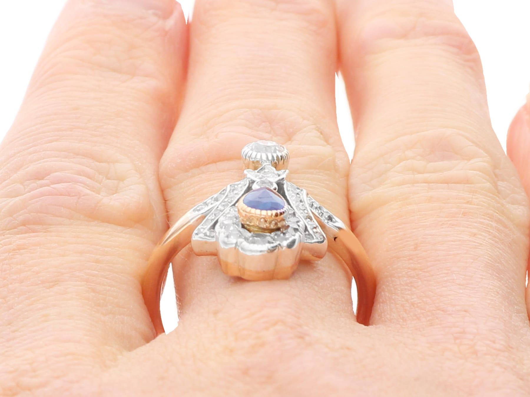 Antique 0.50 Carat Sapphire and 0.84 Carat Diamond 14k Rose Gold Ring Circa 1890 For Sale 3
