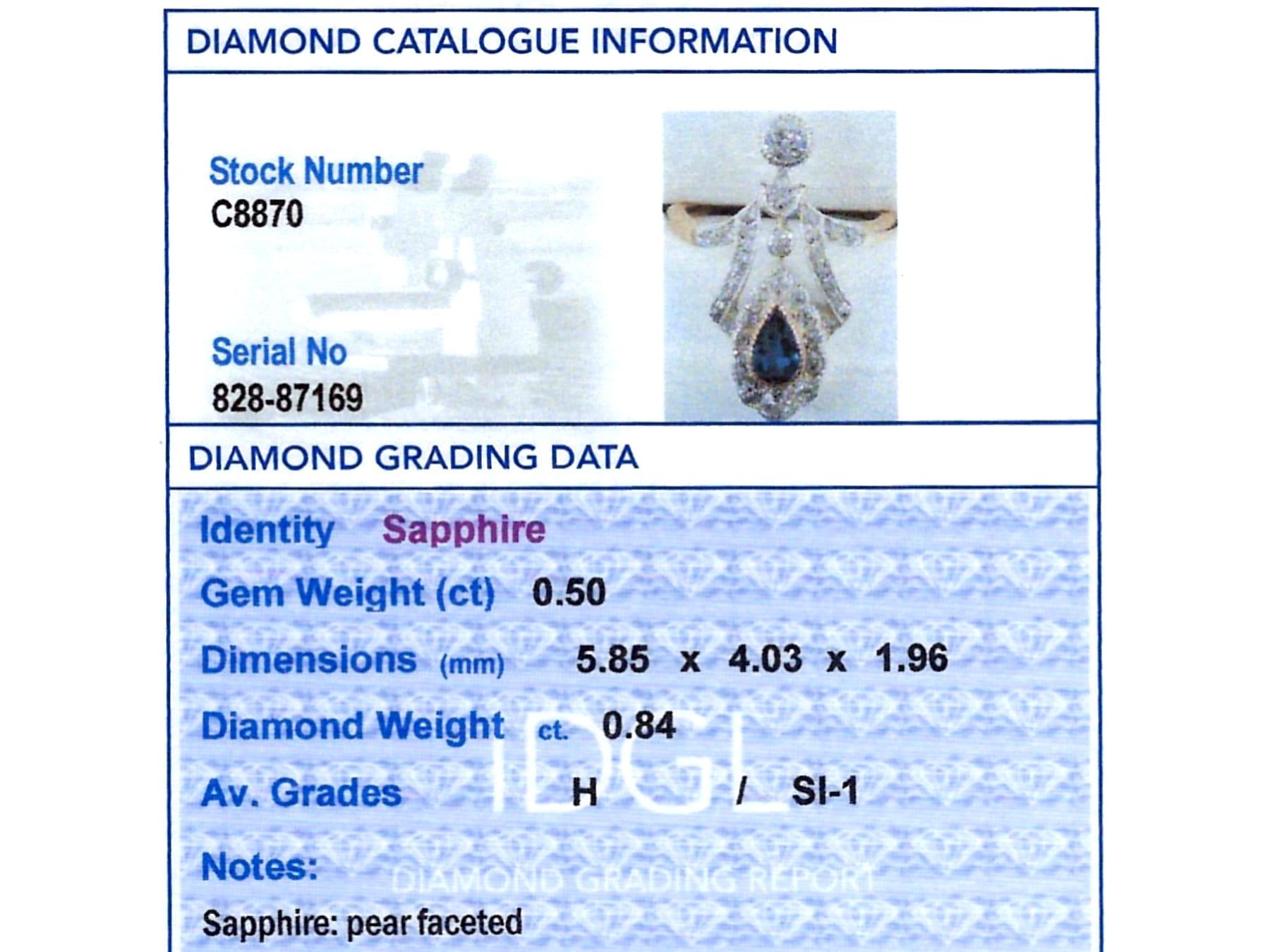 Antique 0.50 Carat Sapphire and 0.84 Carat Diamond 14k Rose Gold Ring Circa 1890 For Sale 4