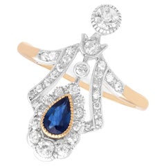 Anillo antiguo de zafiro de 0,50 quilates y diamante de 0,84 quilates de oro rosa de 14 quilates Circa 1890