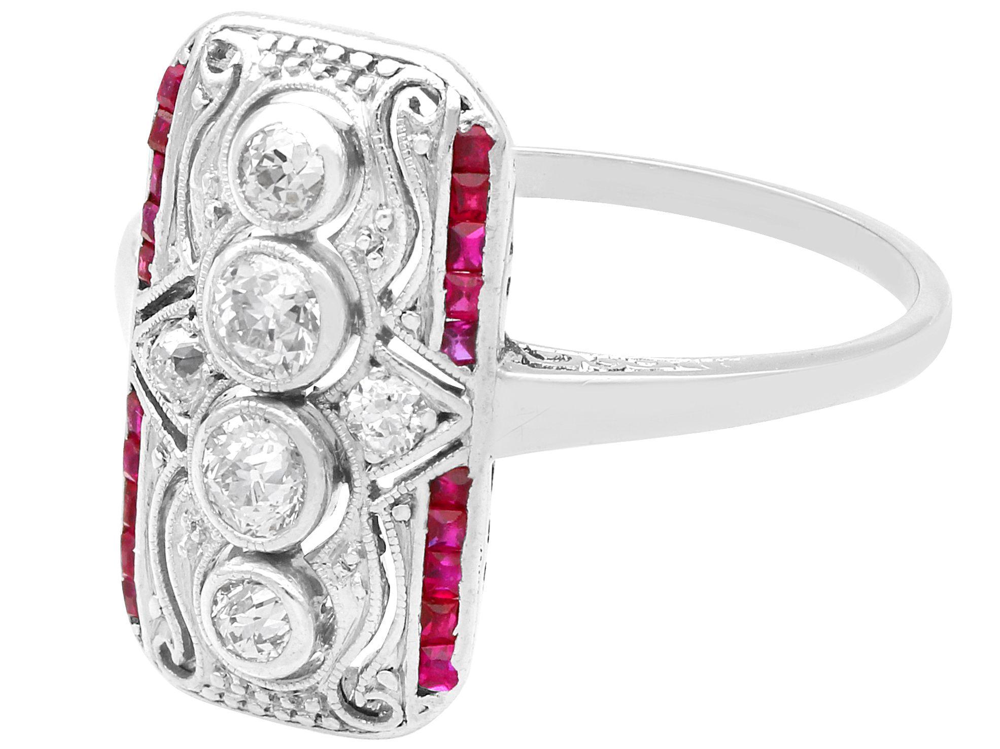 Art Deco Antique 0.50 Ct Diamond and 0.20 Ct Ruby 18 Ct White Gold Dress Ring