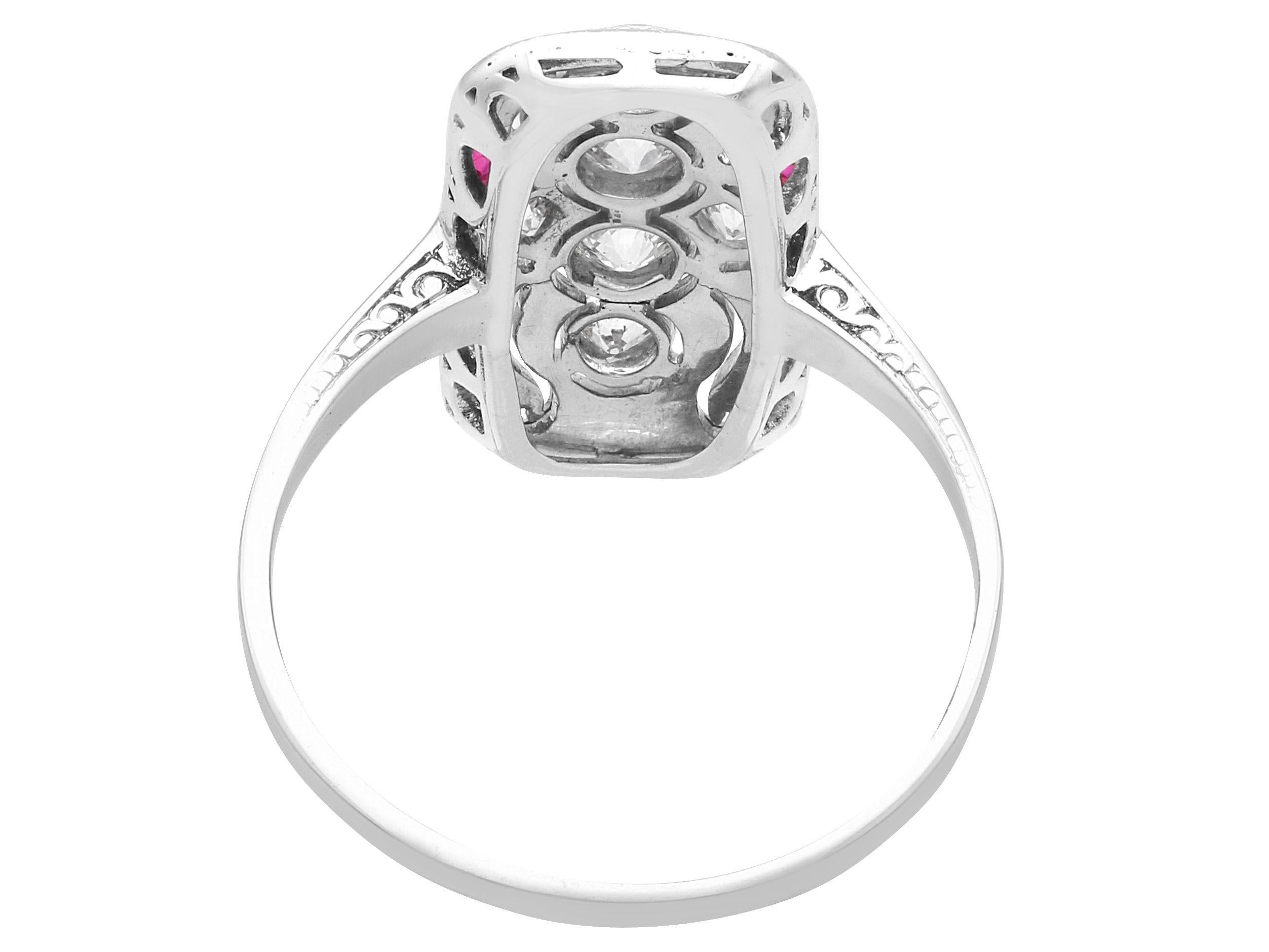 Old European Cut Antique 0.50 Ct Diamond and 0.20 Ct Ruby 18 Ct White Gold Dress Ring For Sale