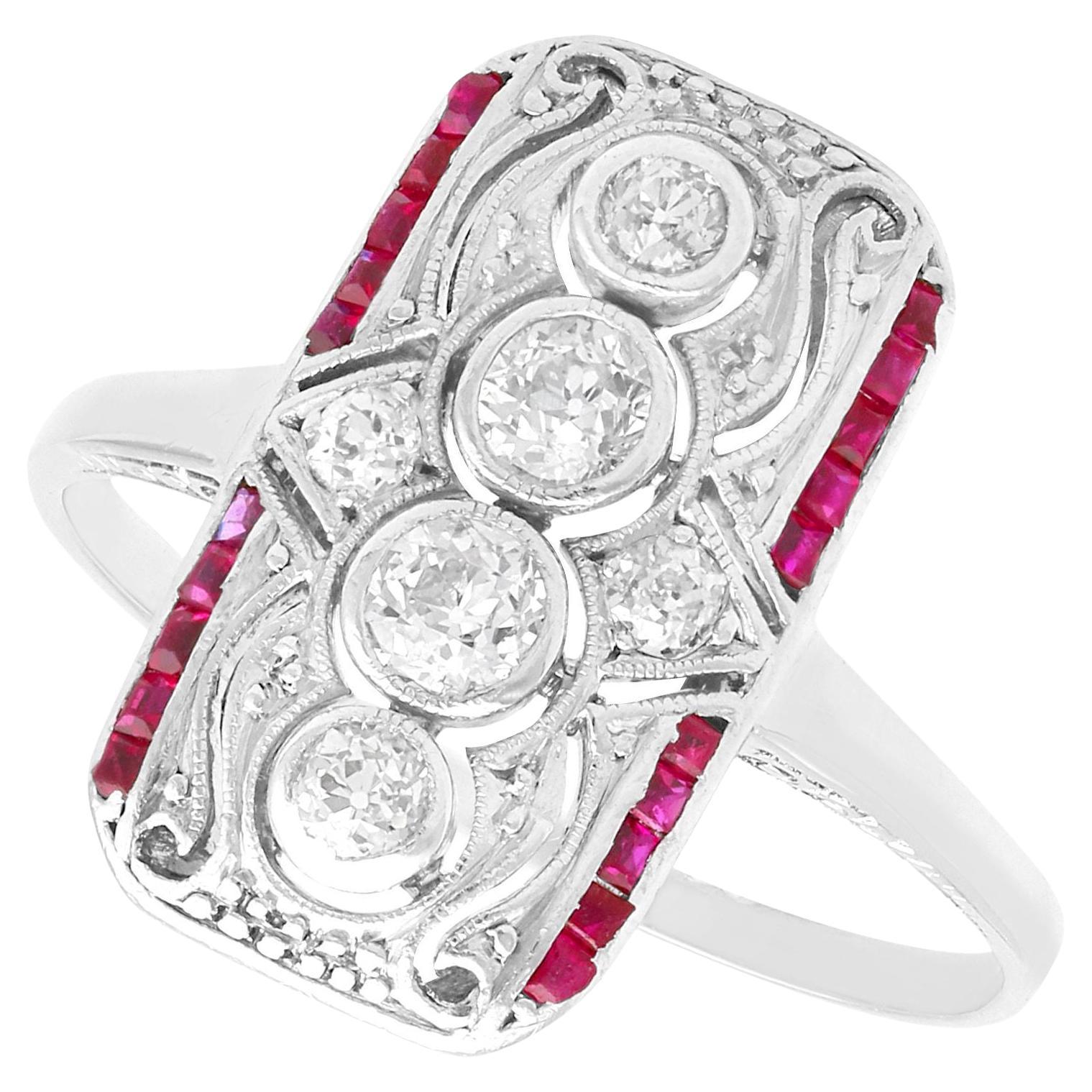 Antique 0.50 Ct Diamond and 0.20 Ct Ruby 18 Ct White Gold Dress Ring For Sale