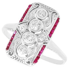 Vintage 0.50 Ct Diamond and 0.20 Ct Ruby 18 Ct White Gold Dress Ring