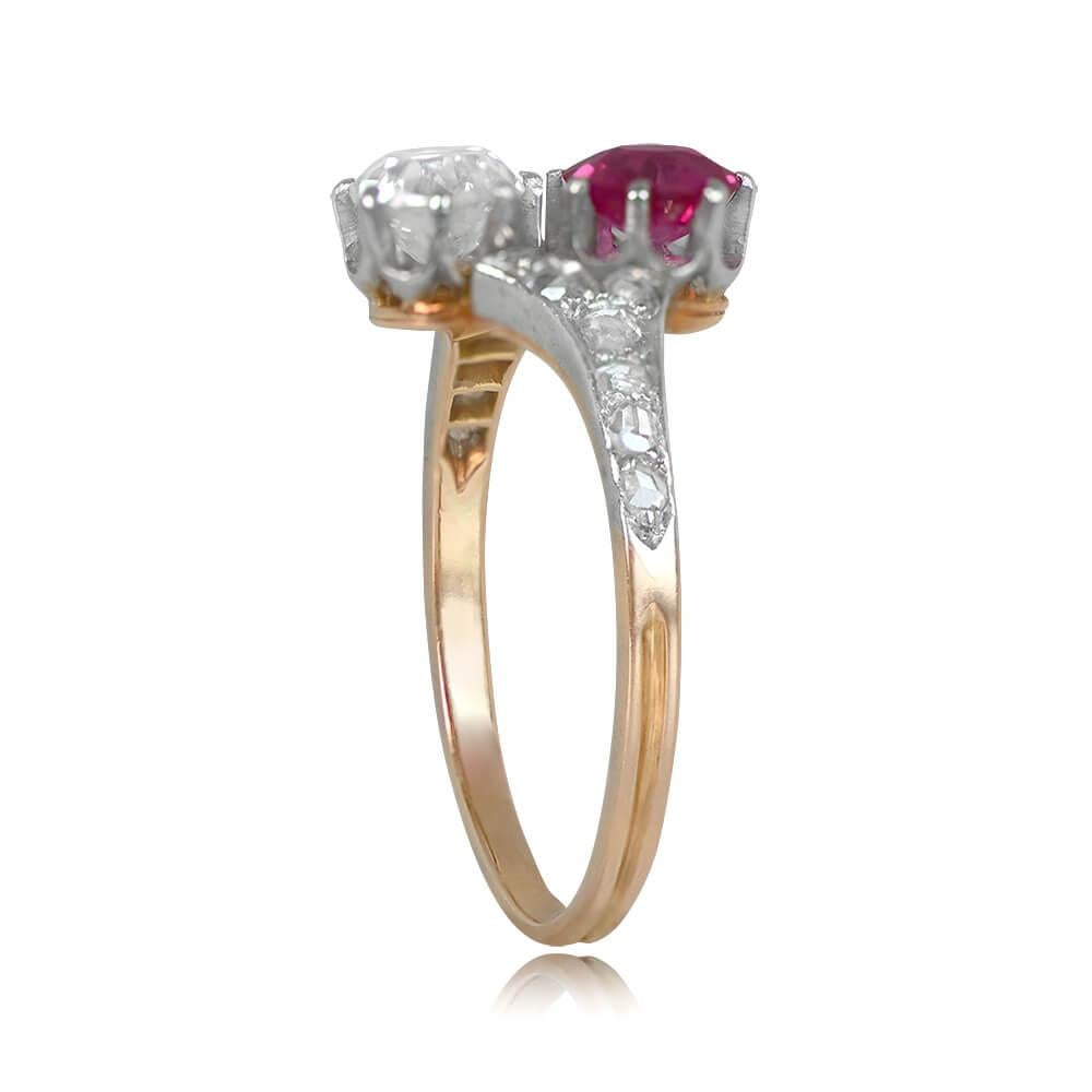 Edwardian Antique 0.50ct Diamond & 0.60ct Natural Ruby Engagement Ring, 18k Yellow Gold