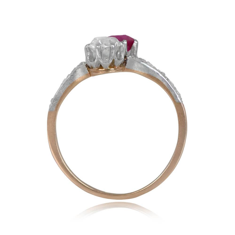 Old European Cut Antique 0.50ct Diamond & 0.60ct Natural Ruby Engagement Ring, 18k Yellow Gold