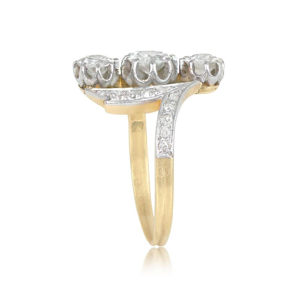 Edwardian Antique 0.50ct Diamond Cocktail Ring, H Color, Platinum & 18k Yellow Gold For Sale