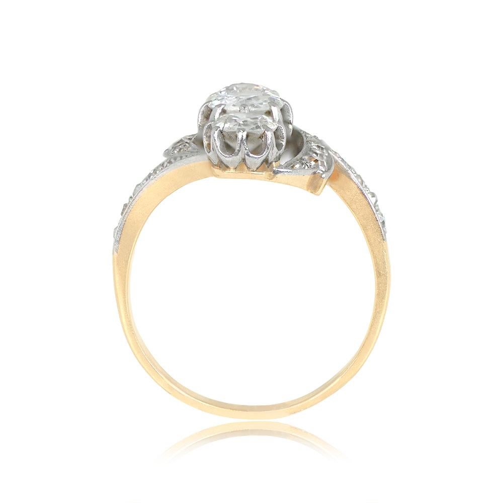 Old European Cut Antique 0.50ct Diamond Cocktail Ring, H Color, Platinum & 18k Yellow Gold For Sale