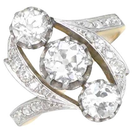 Antique 0.50ct Diamond Cocktail Ring, H Color, Platinum & 18k Yellow Gold
