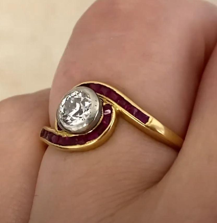 This exquisite antique swirl ring showcases a mesmerizing approx. 0.5-carat old European cut diamond, bezel-set in platinum. The diamond boasts an I color grade and VS1 clarity, radiating brilliance from its meticulously handcrafted setting.