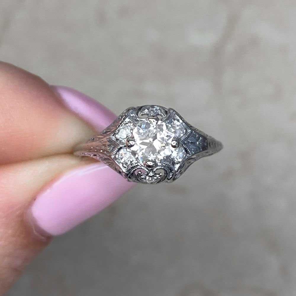 Antique 0.50ct Old European Cut Diamond Engagement Ring, Platinum For Sale 5