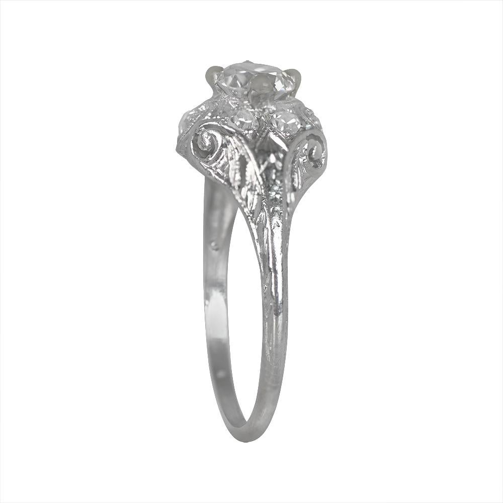 Antique 0.50ct Old European Cut Diamond Engagement Ring, Platinum In Excellent Condition For Sale In New York, NY