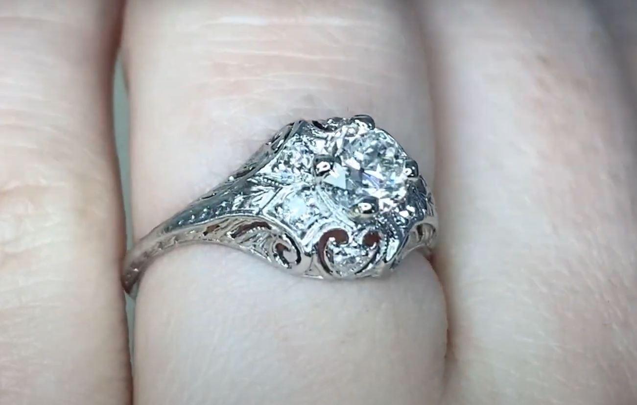 Antique 0.50ct Old European Cut Diamond Engagement Ring, Platinum For Sale 1