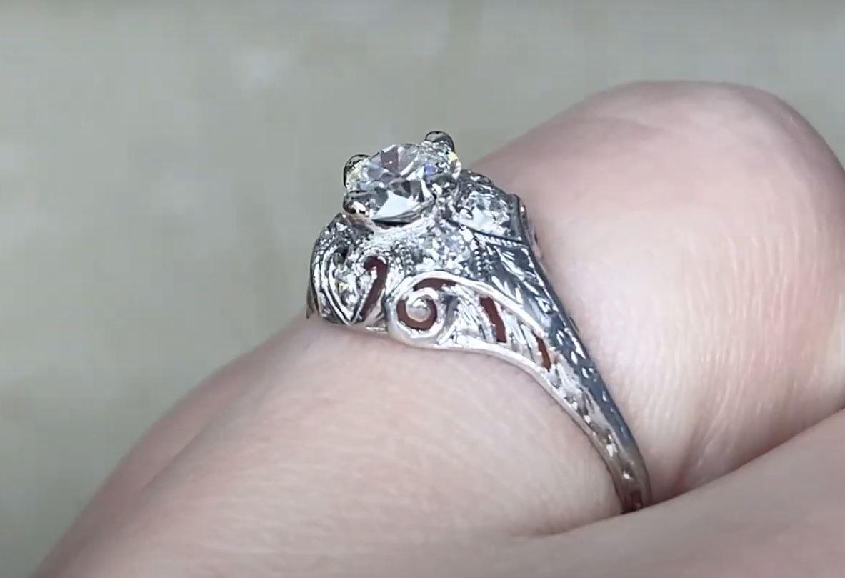 Antique 0.50ct Old European Cut Diamond Engagement Ring, Platinum For Sale 2