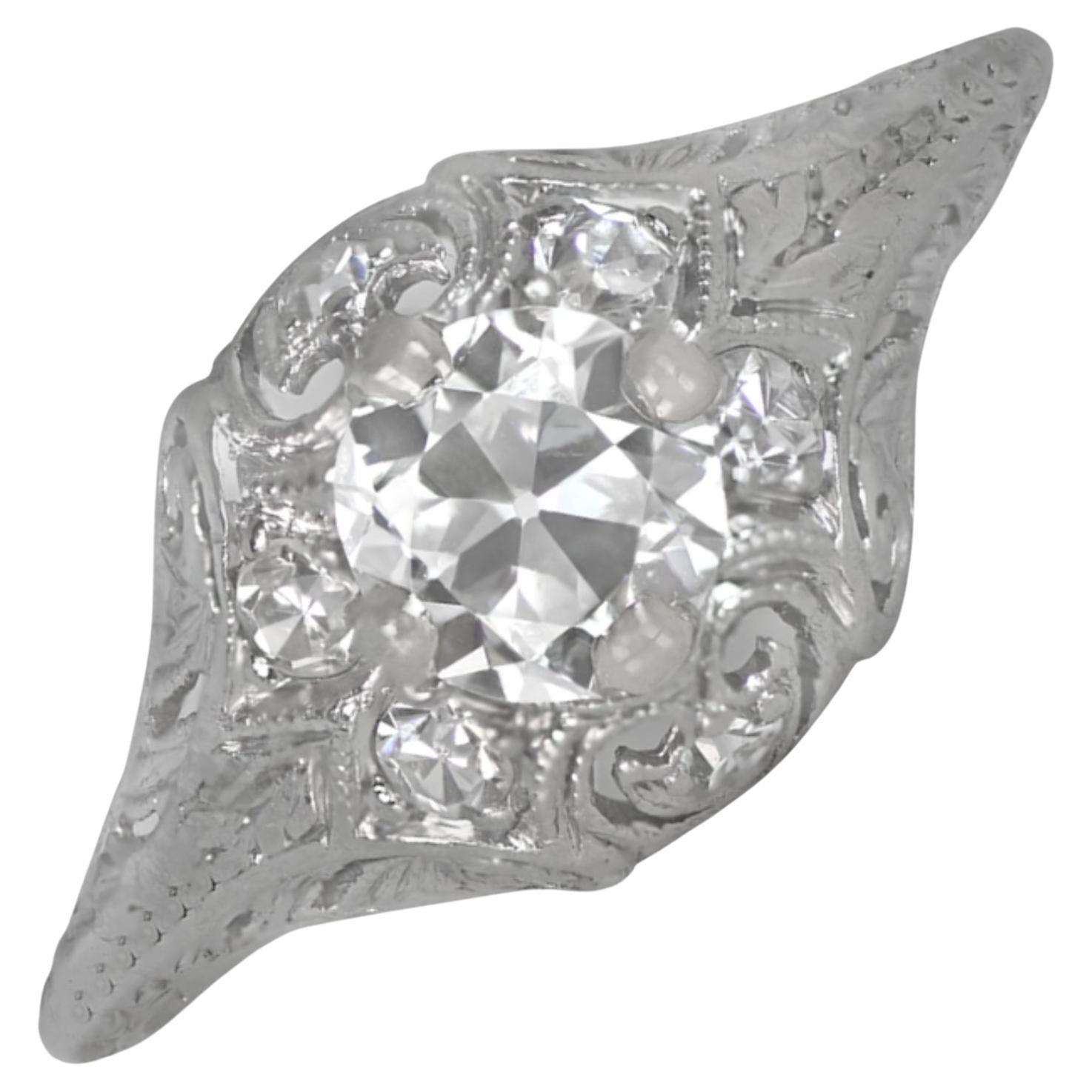 Bague de fiançailles en platine avec un diamant de taille européenne ancienne de 0.50ct