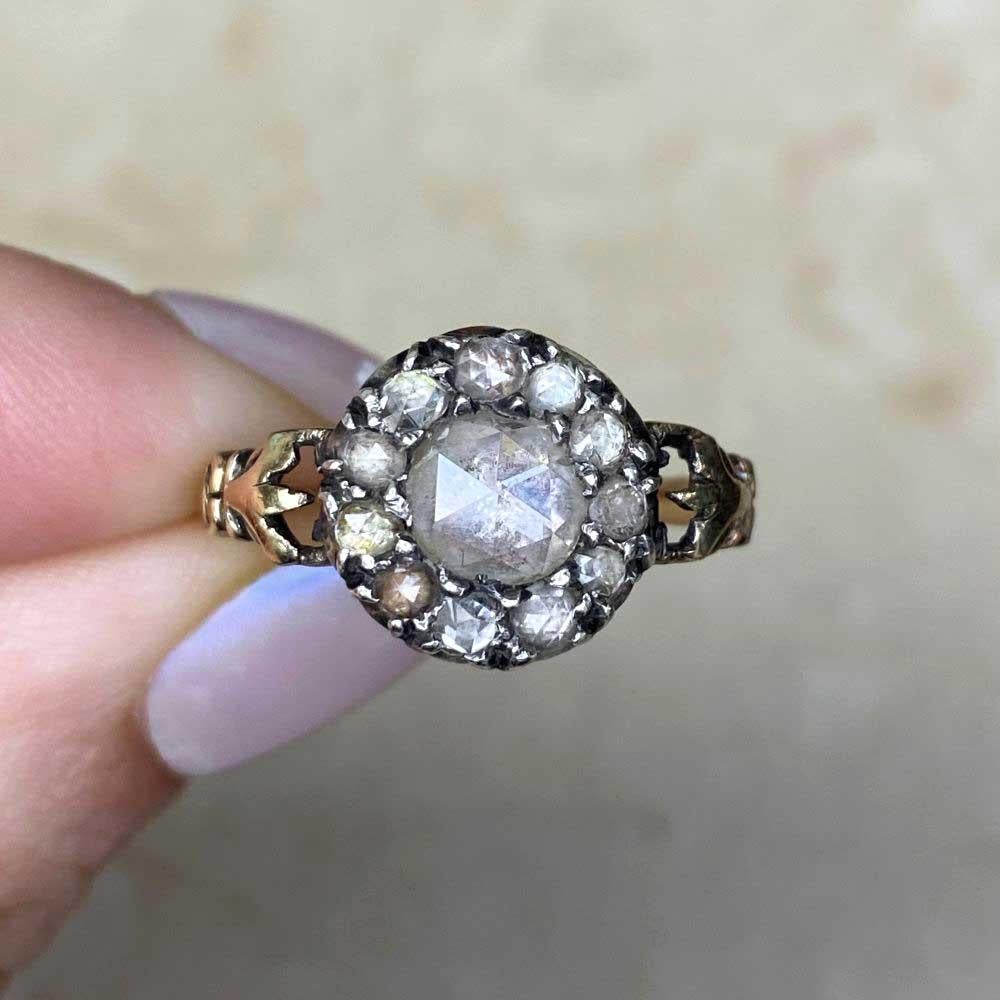 Antique 0.50ct Rose Cut Diamond Cluster Engagement Ring, 18k Yellow Gold For Sale 5