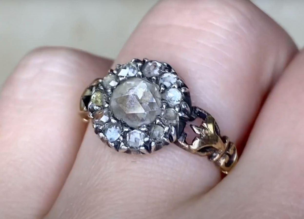 Antique 0.50ct Rose Cut Diamond Cluster Engagement Ring, 18k Yellow Gold For Sale 2