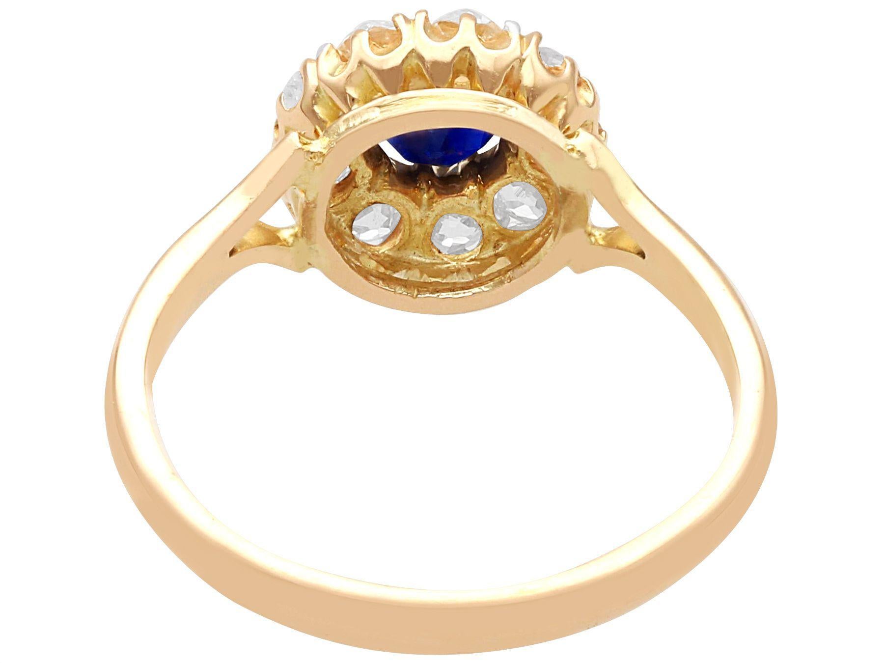 Antique 0.51 Carat Sapphire and 0.31 Carat Diamond Rose Gold Cluster Ring In Excellent Condition For Sale In Jesmond, Newcastle Upon Tyne