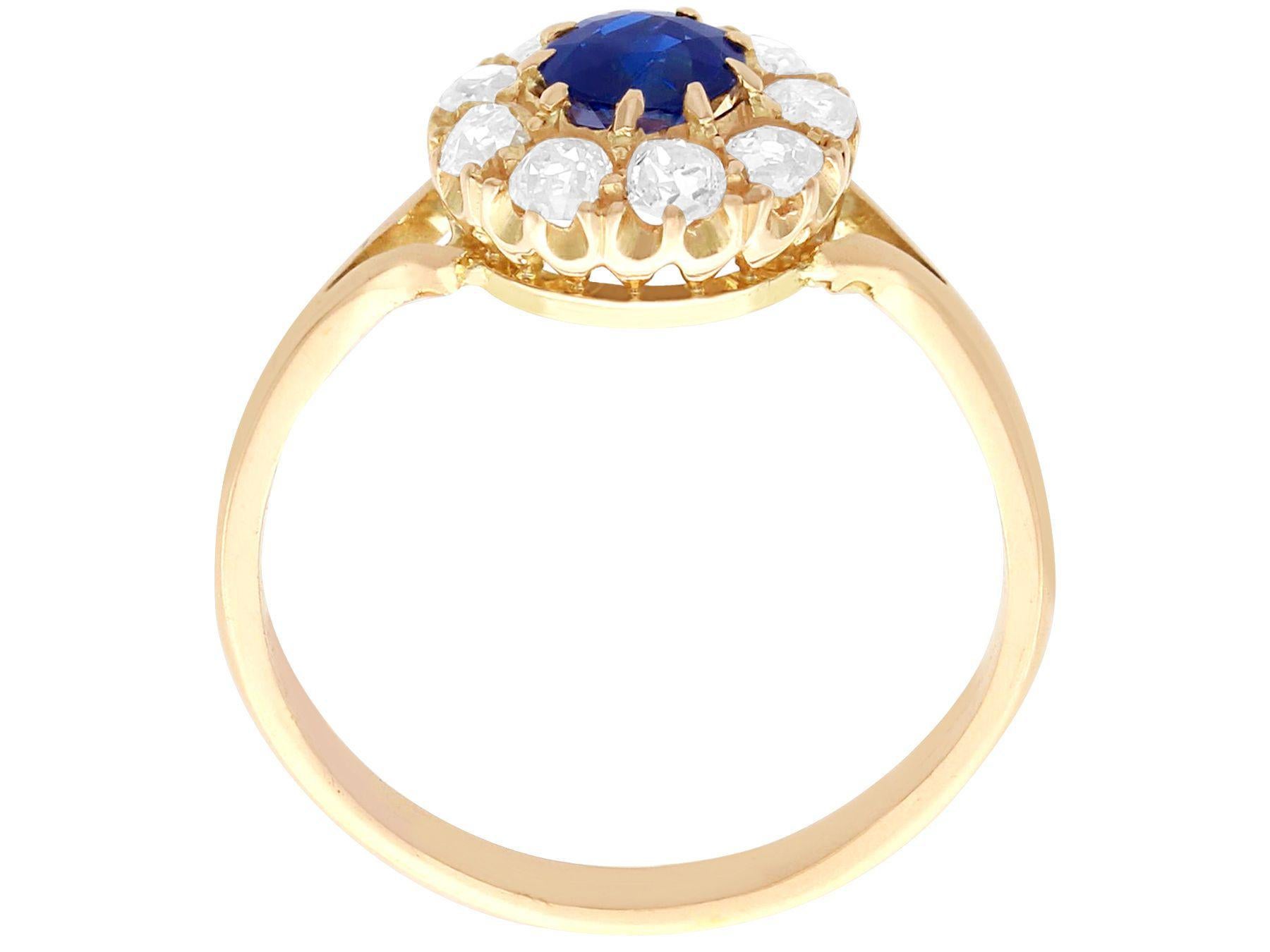 Women's or Men's Antique 0.51 Carat Sapphire and 0.31 Carat Diamond Rose Gold Cluster Ring For Sale