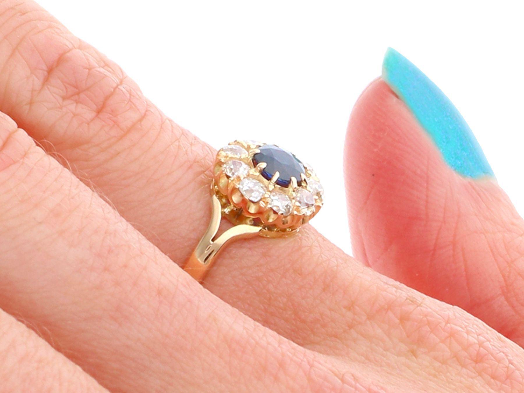 Antique 0.51 Carat Sapphire and 0.31 Carat Diamond Rose Gold Cluster Ring For Sale 2